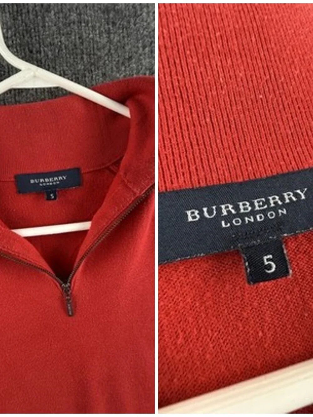 Burberry London Zip Turtleneck Red Pullover 5 Sweater Knit Solid Long Sleeve
